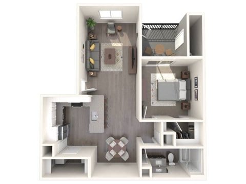 Floor plan for 1 bed, 1 bath, 838 sqft